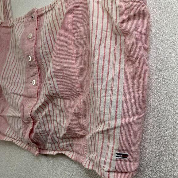Tommy Jeans Crop Top Women 14 Pink White Sleeveless Hilfiger Logo Preppy Summer - Picture 9 of 15